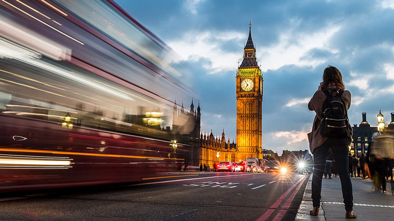 Woman taking a photo of Big Ben clocktower in London