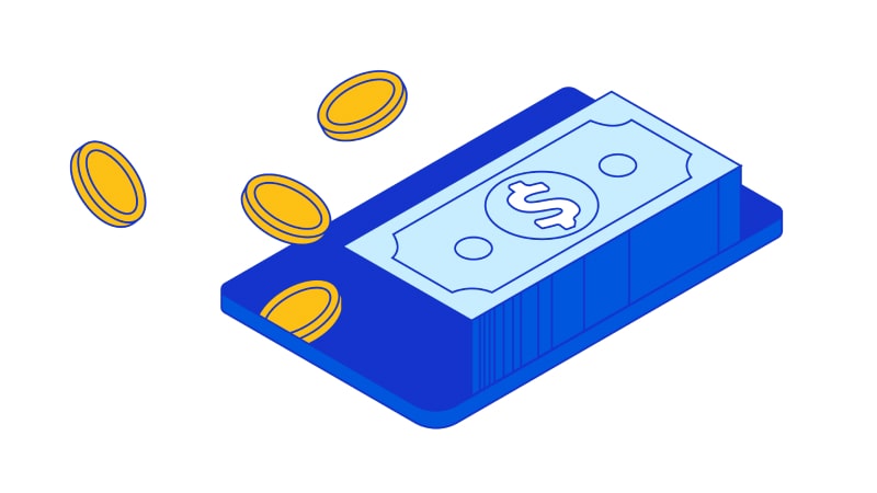 Illustration of a stack of money and coins